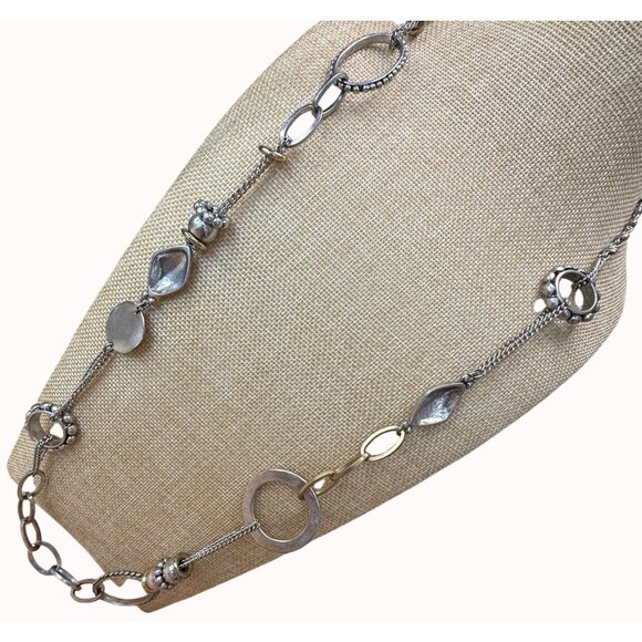 Chicos Mixed Metal Silver & Gold-Tone Long Layered Chain Necklace With Textured - Picture 5 of 11